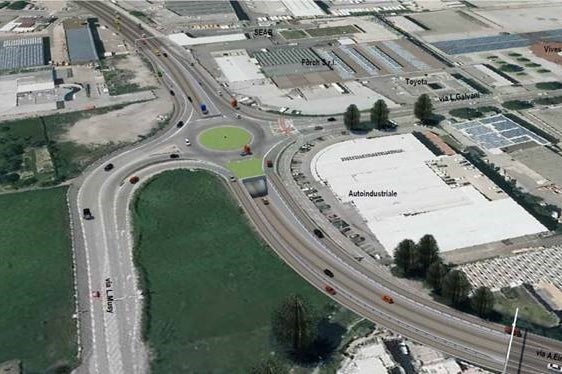 Il rendering dello svincolo “Galvani”, visto da Est (Rendering: Ripartizione infrastrutture)