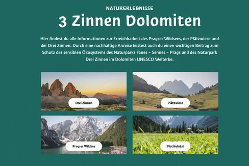 Sul web all'indirizzo www.drei-zinnen.bz / www.tre-cime.bz ci si può informare e prenotare ristoranti, shuttle o parcheggi (Screenshot: ASP)