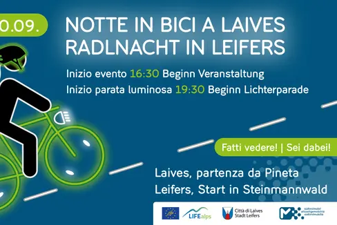 La “Notte in bici” arriva a Laives, sabato 20 settembre 2025. L’evento, dedicato alla mobilità sostenibile e alla sicurezza su due ruote, avrà come filo conduttore la visibilità dei ciclisti e la condivisione responsabile della strada. (Foto: USP/STA)
