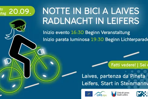 La “Notte in bici” arriva a Laives, sabato 20 settembre 2025. L’evento, dedicato alla mobilità sostenibile e alla sicurezza su due ruote, avrà come filo conduttore la visibilità dei ciclisti e la condivisione responsabile della strada. (Foto: USP/STA)