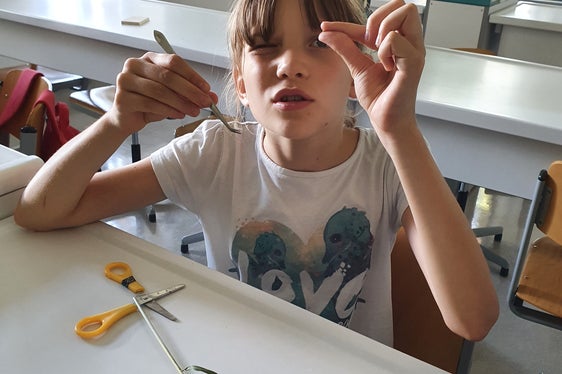 Lara erforscht die Stabilität des Bambus. (Foto: Katja Grai)