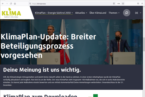 Mit der Online-Schaltung des Klimaland-Portals ist der Starschuss zum Beteiligungsprozess zur Überarbeitung des Südtiroler Klimaplans gefallen.