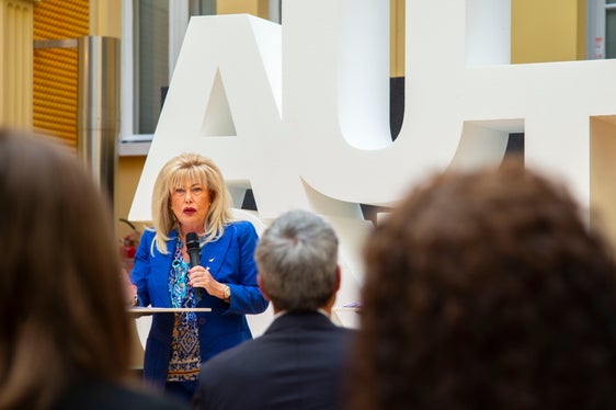 La presidente del Consiglio provinciale, Rita Mattei, nel corso della conferenza stampa di presentazione della Giornata dell'Autonomia (Foto: ASP/F. Brucculeri)