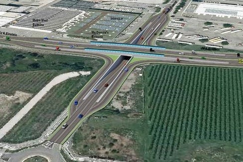 Il rendering dello svincolo “Buozzi”, visto da Sud (Rendering: Ripartizione infrastrutture)