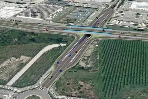 Der geplante, neue Kreuzungspunkt der Einstein-Straße mit der Buozzi-Straße von Süden gesehen (Rendering: Landesabteilung Tiefbau)