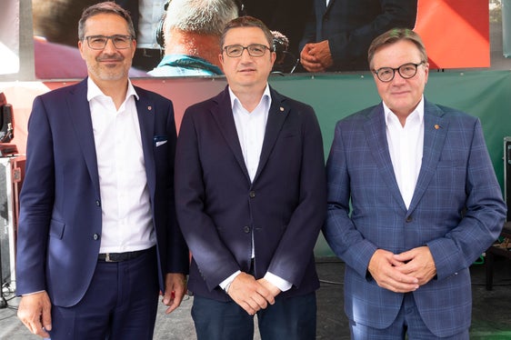 I tre presidenti provinciali dell'Euregio, Kompatscher, Fugatti e Platter, oggi a Landeck (Foto: Land Tirol/Die Fotografen)