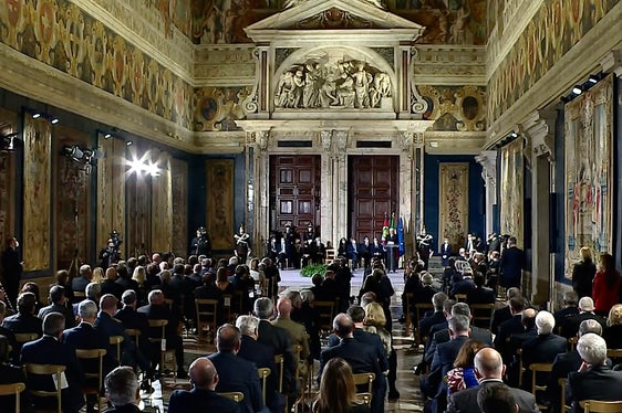 La sala del Quirinale dove si è svolta la cerimonia (Foto: diretta streaming www.quirinale.it)