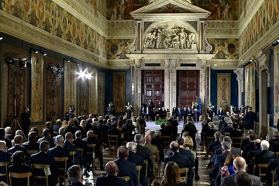 La sala del Quirinale dove si è svolta la cerimonia (Foto: diretta streaming www.quirinale.it)