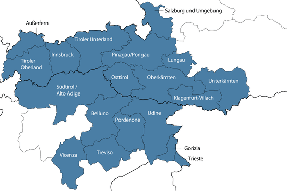 Oltre all'Alto Adige, partecipano al programma le Regioni austriache della Carinzia, del Salisburghese e del Tirolo, nonché la Regione Autonoma Friuli-Venezia Giulia e le province di Belluno, Treviso e Vicenza della regione Veneto