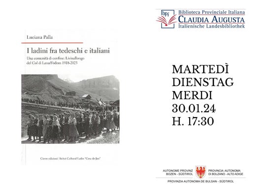 La prima plata dl liber de Luciana Palla. L liber vën prejentà ala fin de jené a Bulsan.