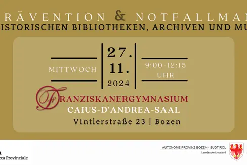 Die Landesbibliothek Teßmann mit der Servicestelle Betreuung Historischer Bibliotheken und das Landesarchiv laden zu einer halbtägigen Informationsveranstaltung zum Thema Schadensprävention & Notfallmanagement in historischen Bibliotheken, Archiven und Museen