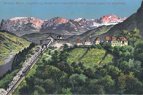 Die historische Bahntrasse auf den Virgl bei Bozen ist im Originalzustand erhalten. Nun hat sie die Landesregierung unter Denkmalschutz gestellt. (Foto: Touriseum-Südtiroler Landesmuseum für Tourismus, Meran)