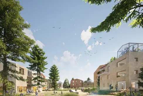 Il progetto Pioneers of Eppan di feld72 che nel 2022 ha vinto il concorso di idee per la valorizzazione dell'ex area militare sulla quale sorgeva la Caserma Mercanti, a San Michele di Appiano, oggi ribattezzata Prati Madonna del Riposo. (Foto: feld72.at)