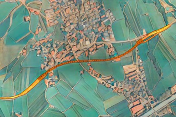 Dieses Bild zeigt eine Grobansicht des bevorzugten Trassenverlaufs (die dunkelorange Farbe zeigt die Untertunnelung). (Foto: LPA)