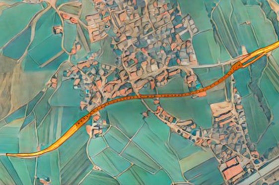 Dieses Bild zeigt eine Grobansicht des bevorzugten Trassenverlaufs (die dunkelorange Farbe zeigt die Untertunnelung). (Foto: LPA)