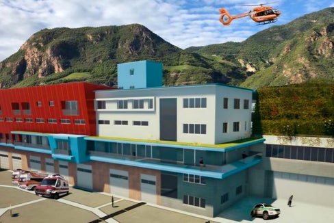 La Giunta provinciale ha approvato l'ampliamento della sede dei Servizi di soccorso dell'Ospedale di Bolzano. L’intervento riguarda l’edificio di proprietà provinciale che oggi ospita le sezioni bolzanine della Croce Bianca, della Croce Rossa, il Soccorso Alpino e la direzione provinciale della Croce Bianca. Un render del progetto. (Grafica: USP/Ripartizione Edilizia e servizio tecnico)