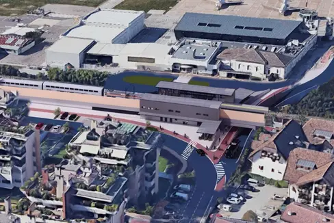 Rendering del progetto della stazione di San Giacomo (Foto: USP/STA-Strutture Trasporto Alto Adige SpA)