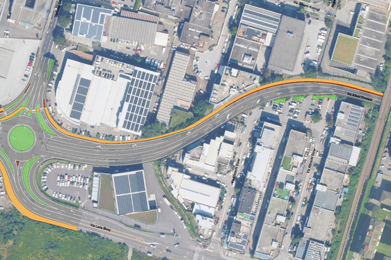 Der Lageplan der geplanten Kreuzung in der Einsteinstraße im Südtiroler Stadtteil Bozen Süd. (Foto: LPA/Ressort für Infrastrukturen und Mobilität)