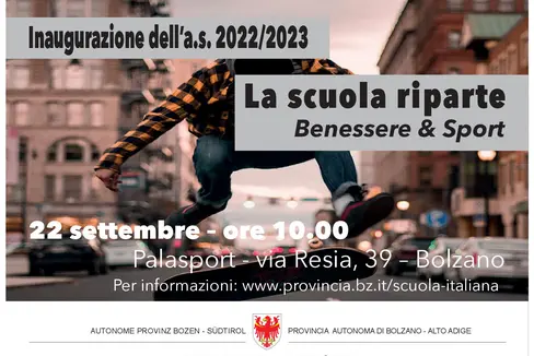 La locandina dell'evento che inaugura ufficialmente l'anno scolastico degli istituti in lingua italiana dell'Alto Adige. (Foto: ASP)