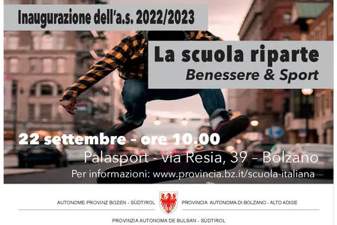 La locandina dell'evento che inaugura ufficialmente l'anno scolastico degli istituti in lingua italiana dell'Alto Adige. (Foto: ASP)