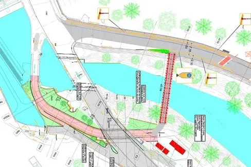 Il tracciato provvisorio della pista ciclabile tra il sottopassaggio e il raccordo con il percorso esistente sulla strada statale 52. (Foto: USP/Dipartimento Infrastrutture e Mobilità)