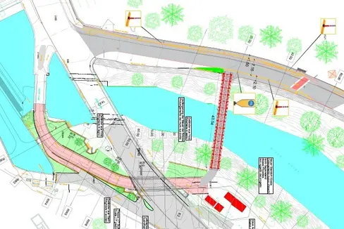 Il tracciato provvisorio della pista ciclabile tra il sottopassaggio e il raccordo con il percorso esistente sulla strada statale 52. (Foto: USP/Dipartimento Infrastrutture e Mobilità)