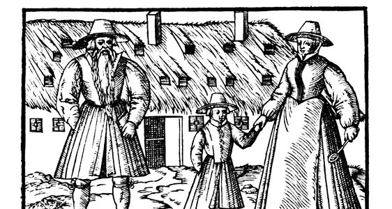 Primo oggetto influencer: famiglia hutterita davanti a una casa della comunità. Dall'immagine di copertina del libro di Christoph Erhard, Gründliche kurtz verfaste Historia von Münsterischen Widertauffern …, Monaco di Baviera 1589, (Foto: Museo Civico di Chiusa)