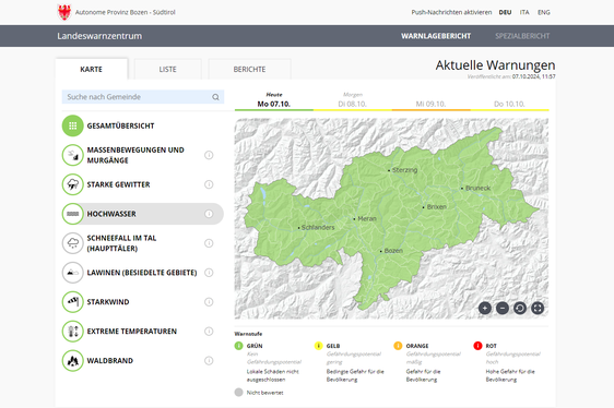 Warnlagebericht von heute: Alles noch im grünen Bereich (Quelle: Warnlagebericht des Landeswarnzentrums in der Agentur für Bevölkerungsschutz)