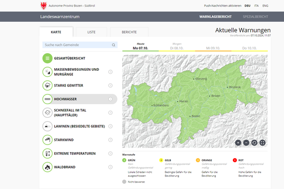 Warnlagebericht von heute: Alles noch im grünen Bereich (Quelle: Warnlagebericht des Landeswarnzentrums in der Agentur für Bevölkerungsschutz)