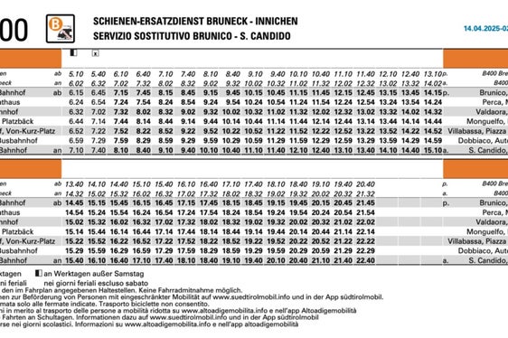 Zugersatzdienst mit Bussen auf der Strecke Bruneck-Innichen. (Quelle: LPA/STA)