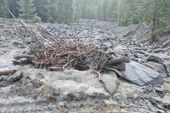 Nach einer ersten Schätzung der Wildbachverbauung hat der Rosimbach bei Sulden gestern bis zu 30.000 Kubikmeter Material mitgeführt. (Foto: LPA/Landesamt für Wildbach- und Lawinenverbauung West)