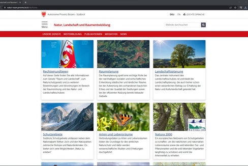 Übersichtlich und informativ präsentiert sich die neue Landeswebseite zum Themenbereich Natur, Landschaft und Raumentwicklung. (Foto/Screenshot: LPA)