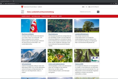 Übersichtlich und informativ präsentiert sich die neue Landeswebseite zum Themenbereich Natur, Landschaft und Raumentwicklung. (Foto/Screenshot: LPA)