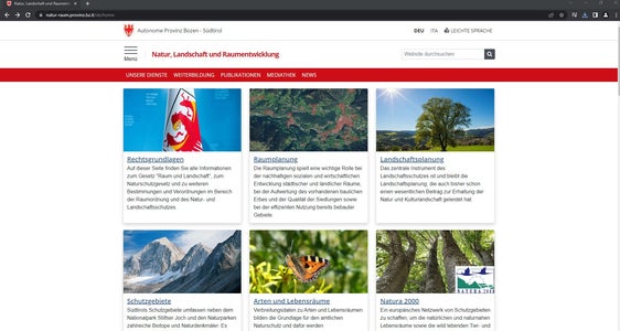 Übersichtlich und informativ präsentiert sich die neue Landeswebseite zum Themenbereich Natur, Landschaft und Raumentwicklung. (Foto/Screenshot: LPA)