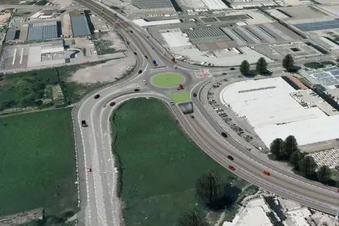 Il rendering del futuro sottopasso, che permetterà alla SS12 di scorrere senza interruzioni sotto l’attuale incrocio tra via Galvani, via Musy e via Einstein, e della rotatoria in superficie a servizio del traffico locale. (Foto: USP/Ripartizione Infrastrutture)