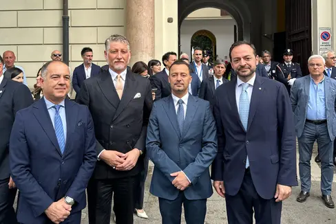La cerimonia a Palermo in ricordo della strage di Capaci. Nella foto (da destra) il vicepresidente Marco Galateo, l'assessore regionale della Sicilia ai beni culturali e all'identità siciliana Francesco Scarpinato, il ministro della Cultura Alessandro Giuli e il vicesindaco di Palermo Giampiero Cannella. (Foto: USP)
