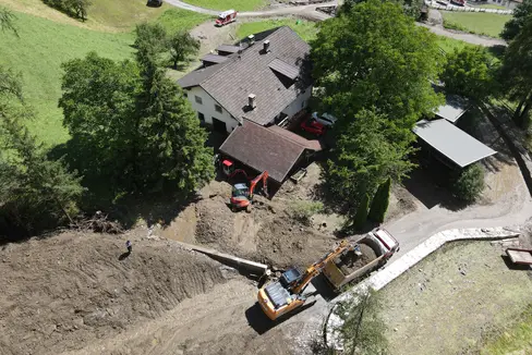Una suggestiva immagine dall'alto in una delle zone colpite a Campo di Trens. In Alto Adige e nelle zone colpite dal maltempo la situazione è tornata alla normalità. (Foto: Ufficio Sistemazione bacini montani nord)