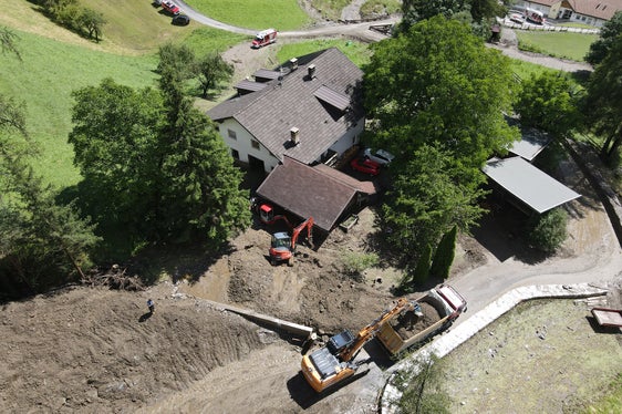 Una suggestiva immagine dall'alto in una delle zone colpite a Campo di Trens. In Alto Adige e nelle zone colpite dal maltempo la situazione è tornata alla normalità. (Foto: Ufficio Sistemazione bacini montani nord)