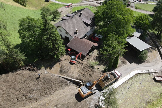 Una suggestiva immagine dall'alto in una delle zone colpite a Campo di Trens. In Alto Adige e nelle zone colpite dal maltempo la situazione è tornata alla normalità. (Foto: Ufficio Sistemazione bacini montani nord)