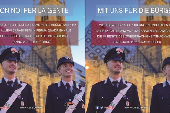 Junge Frauen und Männer (17 bis 26 Jahre) mit Zweisprachigkeitsnachweis B1 können sich bis 20. Jänner für die Ausbildung zum Carabinieri-Anwärter bewerben. (Foto: Carabinieri-Landeskommando)