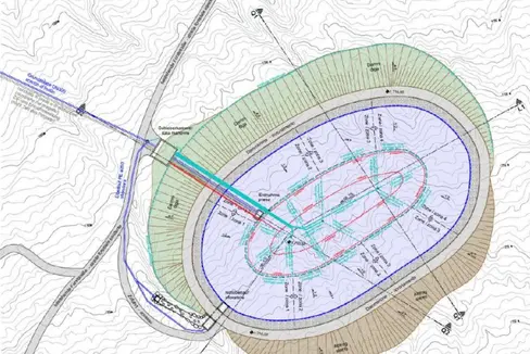 Il progetto per la realizzazione del bacino di accumulo per l'innevamento artificiale in prossimità del centro biathlon di Anterselva. (Foto: ASP/Comitato tecnico provinciale)