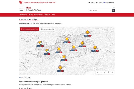 La homepage del nuovo portale meteo.