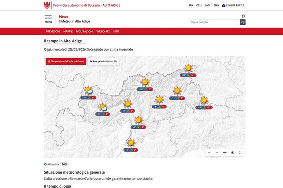 La homepage del nuovo portale meteo.