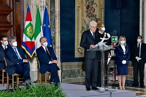 Il Presidente Sergio Mattarella mentre legge il discorso al Quirinale (Foto: diretta streaming www.quirinale.it)