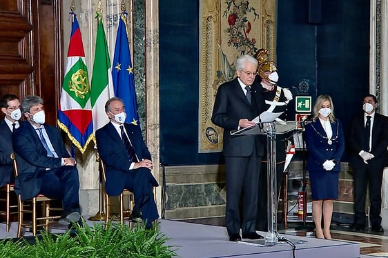 Il Presidente Sergio Mattarella mentre legge il discorso al Quirinale (Foto: diretta streaming www.quirinale.it)