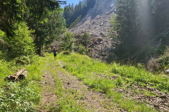 Nella notte di domenica, migliaia di metri cubi di materiale sono caduti nel letto del rio Coro, nel Comune di San Martino in Badia; in seguito a un sopralluogo, l'Ufficio Sistemazione bacini montani Est sta attuando alcune misure di protezione provvisorie. (Foto: Ufficio Sistemazione bacini montani Est)