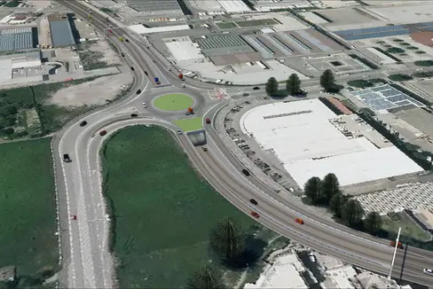 Die Simulation zeigt, wie die Unterführung und der Kreisverkehr in der Bozner Einsteinstraße nach ihrer Fertigstellung aussehen sollen. (Foto: LPA/Ressort für Infrastrukturen und Mobilität)