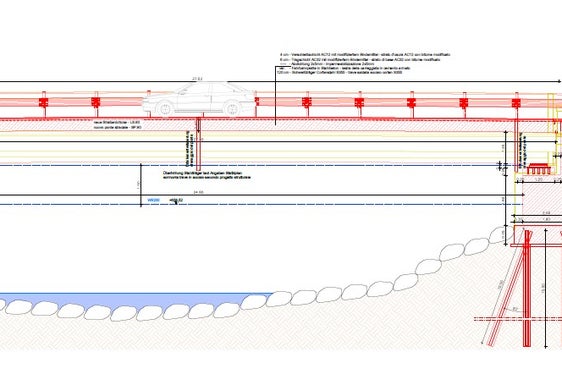 Der Längsschnitt der geplanten neuen Brücke über den Plimabach in Latsch. (Foto: LPA/Ressort für Mobilität und Infrastrukturen)