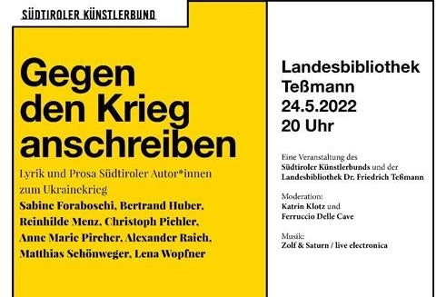 Martedì 24 maggio alla biblioteca Friedrich Teßmann alcuni autori altoatesini leggeranno prose e poesie dedicate al conflitto in Ucraina (Foto: ASP/Biblioteca Teßmann)