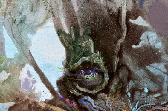 Detail aus the bowels of the earth, 2022, Pigmentiertes Bindemittel, Öl auf Leinwand, 200 x 175 cm (Foto: Kunstraum Schwaz, Verena Nagl, 2023)